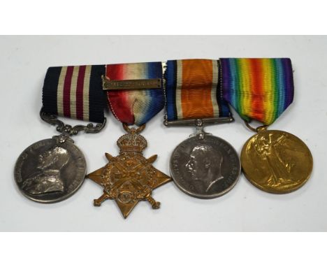 A First World War medal group awarded to Pte. W. Garnett R.A.M.C. comprising; a Military Medal for Bravery, a 1914 Star with 