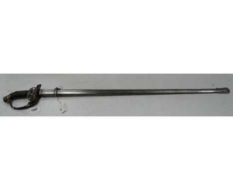 An 1889 Wilhelm II Prussian infantry officer’s sword with folding side guard, in a steel scabbard, blade 83.5cm. Condition - 