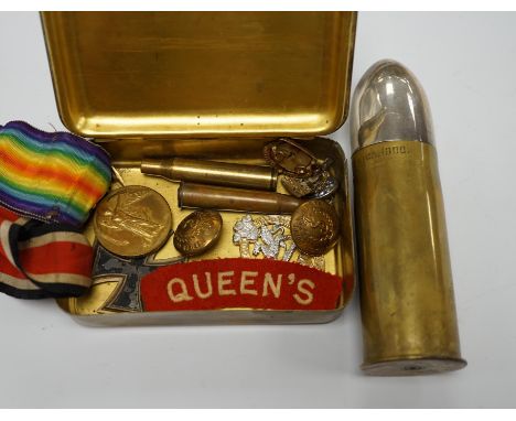 A collection of First World War memorabilia, including; a Victory Medal awarded to Gnr. W.R.P. Harris R.A., a Second Class Ir