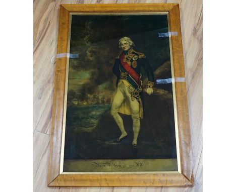19th century, reverse glass painted print ‘Baron Nelson of the Nile’, 70 x 42cm. Condition - fair