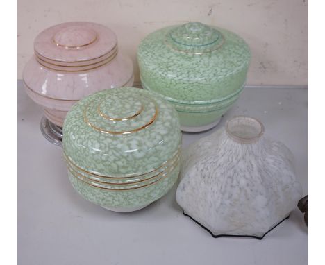 Four Art Deco glass light shades, tallest 19cm. Condition - fair to good