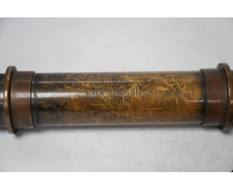 A First World War military brass gunners sight, stamped with board arrow and; ‘TEL. SIGHTING. No.5 (Mk.2) Ryland &amp; Son Lt