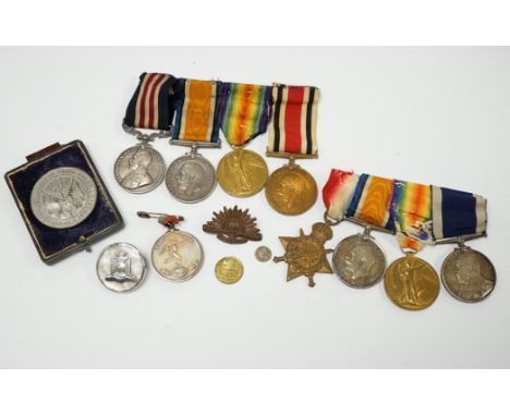 Two First World War medal groups; a military medal group awarded to Pte. H.S. Cribb, 23rd Northumberland Fusiliers, comprisin