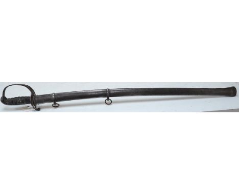 An 1821 pattern British light cavalry trooper’s sword with scabbard, blade 88.5cm. Condition - fair, pitted and with edge nic