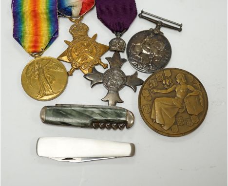 A First World War medal group awarded to Pte. G. Legh-Jones 1/28 London Regiment, comprising; an OBE with First War trio, tog