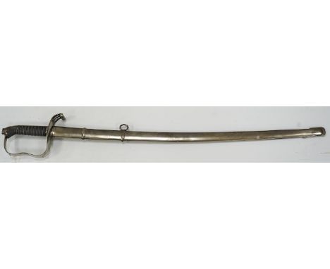 An 1861 Austrian sabre with intaglio initialled hilt and Solingen blade, in its steel scabbard, plated overall, blade 76cm. C