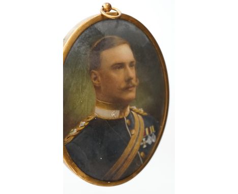 English School, early 20th century, Portrait miniature, oil on card, military officer with Distinguished Service Order, 11 x 