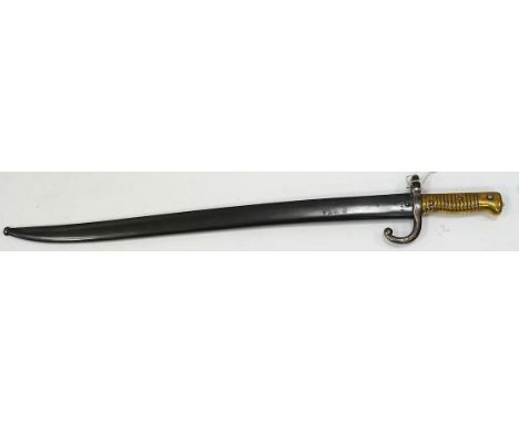 A Chassepot French bayonet in its steel scabbard, dated 1872. Condition - good * Due to new safety regulations and legal rest