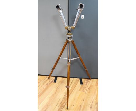 A pair of Czech army polished alloy and brass ‘donkey ears’ trench binoculars, stamped ‘ASZT. 10x45 522660 41 1956’, together