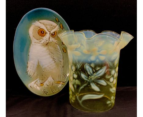 Emily Rhind Islay studio pottery dish, decorated with white night owl, included mark to front and base, 31cm high; A Victoria
