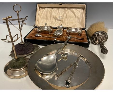 Silver &amp; Silver plate - a Edwardian silver hatpin stand, Birmingham 1905, another Chester 1904, the central shaft as a Wa