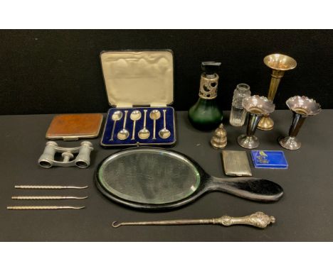 Silver &amp; Plate - a George III silver topped cut glass pepper pot, John Lambe, London c.1780;   silver mounted green glass