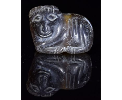 Ca.300 AD. Sassanian carved light stone bead shaped as a lion. Good Condition; Size: 2.6cm (1.02 in); 10gr; Provenance: Priva