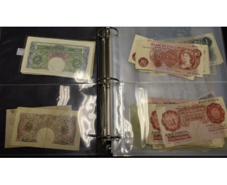 Ring binder album of 20th century British Bank notes, including 10/- Bradbury 1915 GF (repaired tear), £5 Page A/unc, Kentfie