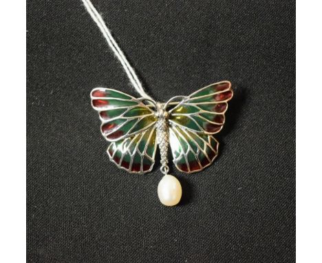 A plique a jour enamel butterly brooch, silver body stampe 925