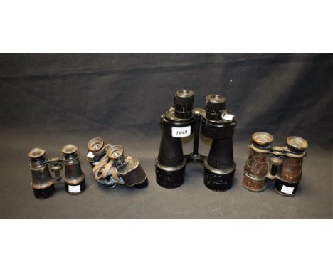 A pair of Binoprism mk III military issue binoculars, arrow marks, marked 1941, reg number 28994; others smaller (4)