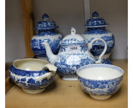 A pair of Spode Italian ginger jars; other blue and white