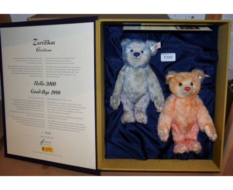 A pair of Steiff mohair bears, Hello 2000, Good-Bye 1999, No.04093 in original box with packaging