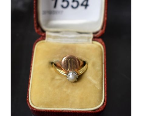 A mabe pearl solitaire ring, 18ct gold shank, 2g gross; a 9ct gold signet ring, 2.2g (2)