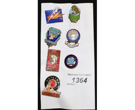 Enamel Badges - Butlins, Filey 1949, Skegness 1950, Clacton 1951, BBC Midlands etc (7)