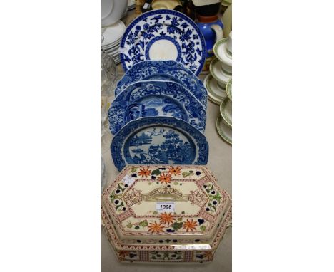 Ceramics- Victorian and later, Davenport plate, Spode Italian, large tureen etc (9)