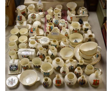 Crested Ware - WH Goss Cauldron, others, Carlton, Robinson and Leadbetter, Swan, etc.; including submarine, golf ball, sailin