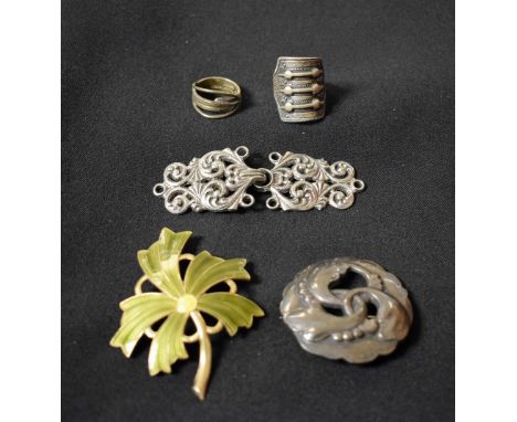 Norwegian Jewellery - a David Anderson Troll series silver ring; a Jorgen Jenson silver brooch; a Martinsen silver ring; an A