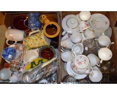 A Bavarian Monika pattern coffee set for two, decorated with polka dots; another German porcelain tea set; other floral ceram