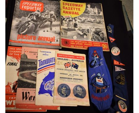 Sport - Speedway, programmes 1940s and later, Wembley 1950 Speedway Championship of the World Final, others ; enamel and plas