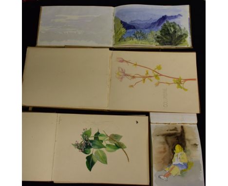 M Robberds, artists sketch book archive, including various sketches and watercolours, interior scenes, floral studies, sea an