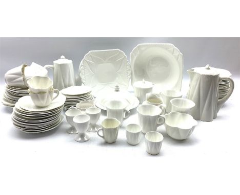 Collection of Shelley white Dainty table ware including cups, mugs and saucers, plates, coffee pot and hot water jug, muffin 