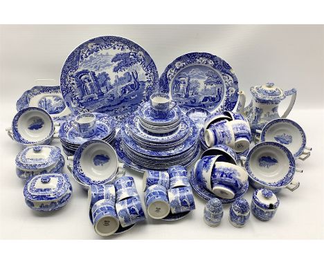 Collection of Copeland Spode Italian pattern blue and white table ware for dinner, tea and coffee comprising three dinner pla
