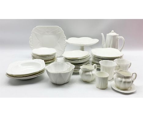 Collection of Shelley white Dainty teaware including cups and saucers, plates,  serving bowl, butter dish and cover, tea pot 