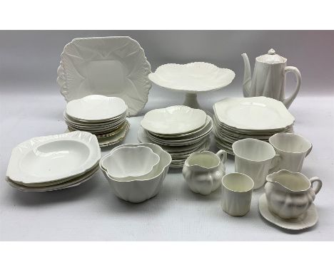 Collection of Shelley white Dainty tea and coffee ware including cups, saucers and mugs, cake stand, serving bowl, bread and 
