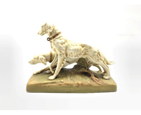 Royal Dux model of two Hounds on rectangular base, L29cm 