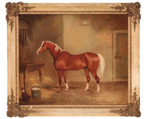 MANNER OF JAMES CLARK AND SON (fl. 1858-1909) 'Colonel Edward Richard Northey's Cavalry Horse in a stable' indistinctly signe