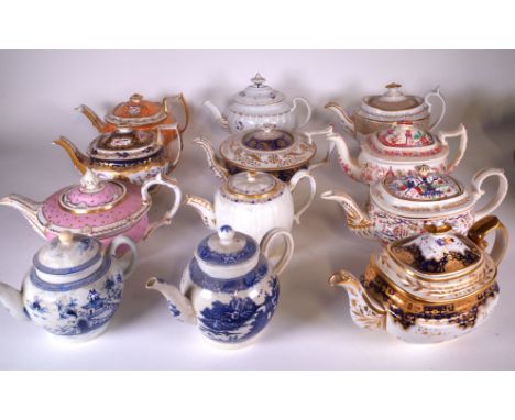 CERAMICS, MOSTLY 19TH CENTURY, INCLUDING TEA POTS AND JUGS (QTY)Spode, Coalport and sundry (qty)Pink tea pot has a restored l