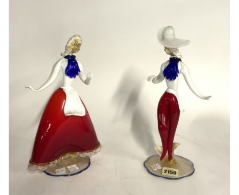 A PAIR OF MURANO COLOURED GLASS FIGURES OF DANCERS (2)20th century, tallest 28cm high