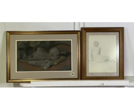 20TH CENTURY (2)Reclining nude, indistinctly signed (lower left), pastel, 24.5 x 44.5cm, together with a pencil sketch by ano