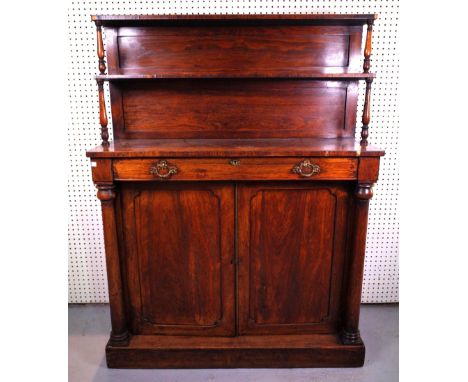 A 19TH CENTURY ROSEWOOD CHIFFONIER107cm wide; 140cm highOld marks and scratches all over multiple chips and sections of venee