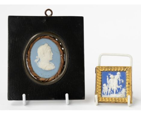A WEDGWOOD BLUE JASPER OVAL PORTRAIT MEDALLION OF HELIOGABALUS (2)Late 18th century, the Roman Emperor modelled facing dexter