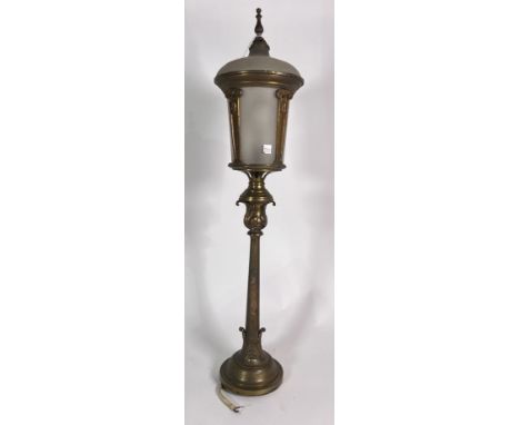 A GILT-BRASS PIER LANTERNFirst half 20th Century, with frosted glass panels, 77cm high