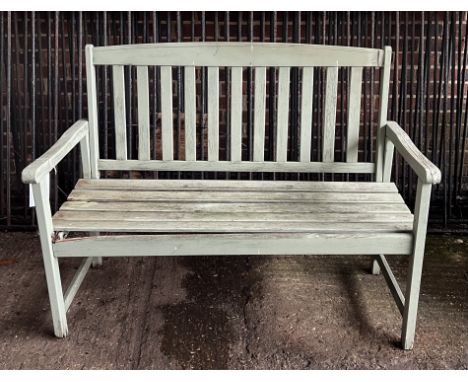 A MODERN GREEN PAINTED GARDEN BENCH123cm wide; 95cm high