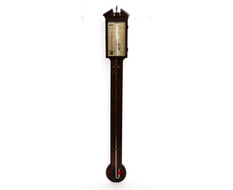 JOSEPH SOMALVICO, LONDON: A GEORGE III MAHOGANY STICK BAROMETERThe silvered plate inscribed ‘Joseph Somalvico and Co., No 81 