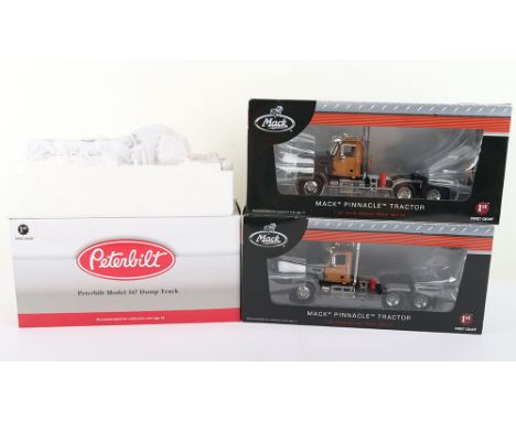 Two First Gear Boxed Trucks, Including: 1:34 scale Diecast metal Peterbilt Model 367 Dump Truck, 10-3886, and Two sets of 1:3