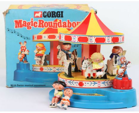 Corgi Toys No. 852 The Magic Roundabout musical carousel, finished in blue, yellow and red, appears complete with five correc