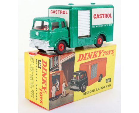 Dinky Toys 450 Bedford T.K Box van ‘CASTROL’ metallic green body, white plastic shutters and red plastic hubs/interior, in ne