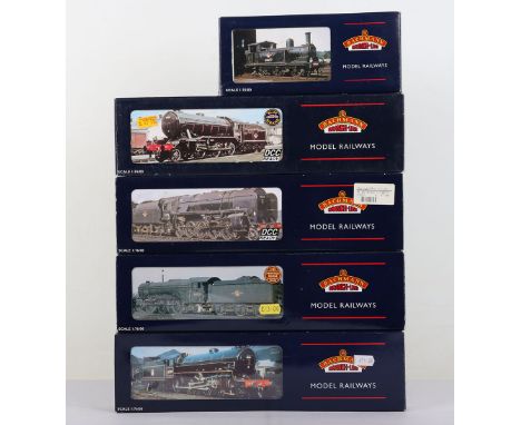 Five boxed Bachmann Branch-Line locomotives, 32-857 9F 2-10-0 locomotive 92077 BR black livery, 32-276 K3 2-6-0 locomotive 61