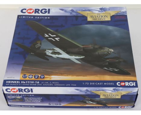 Corgi Aviation Archive limited edition 1/72 scale Heinkel He111 H-16 Fighter plane, green finish, boxed with rocket, inner pa