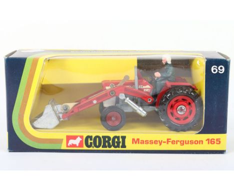 Rare Last issue Corgi 69 Massey-Ferguson 165 Tractor with Shovel, red/grey/white body, red front metal/ rear  plastic wheel h